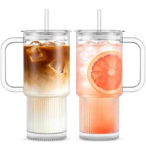 Green 24oz Glass Tumbler with Handle Lid Secure
