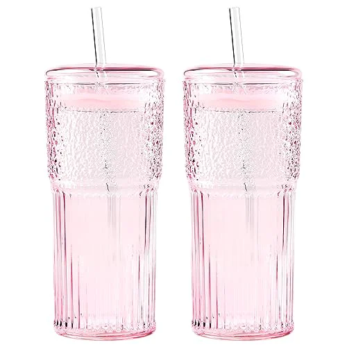 Excellent Glass Coffee Cups with Lids and Straws 2 Count Enhanced