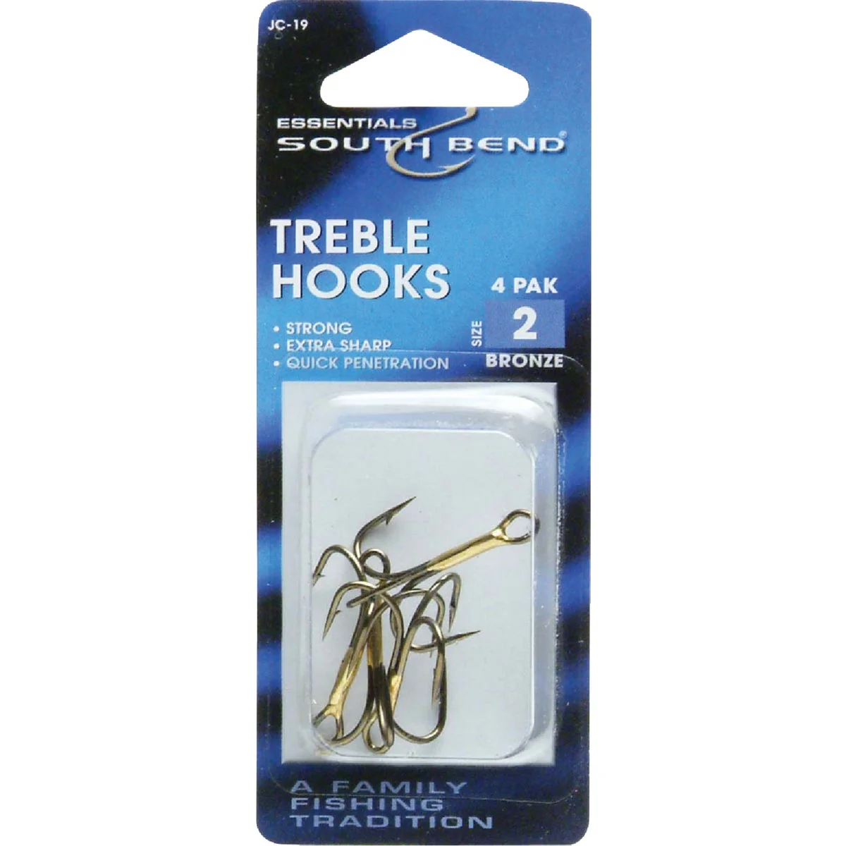 Classic SouthBend Size 2 Bronze Treble Fishing Hook 4-Pack Lightweight