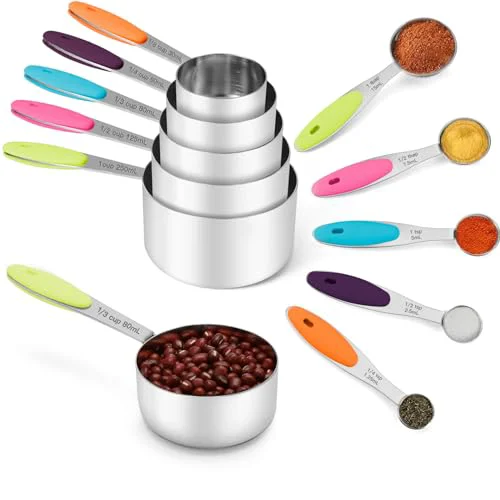 Elegant Stainless Steel Measuring Cups and Spoons Set of 10 Piece Solid