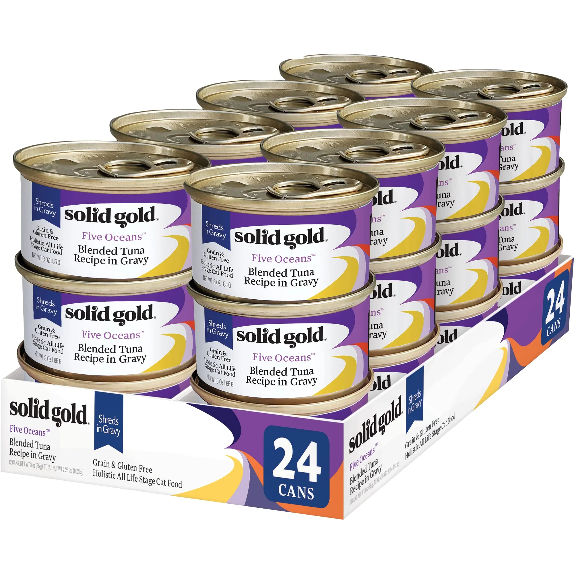 Efficient Solid Gold Wet Cat Food Shreds in Gravy – Tuna Shreds Grain Taurine Vitamins 24ct 3oz Can Original