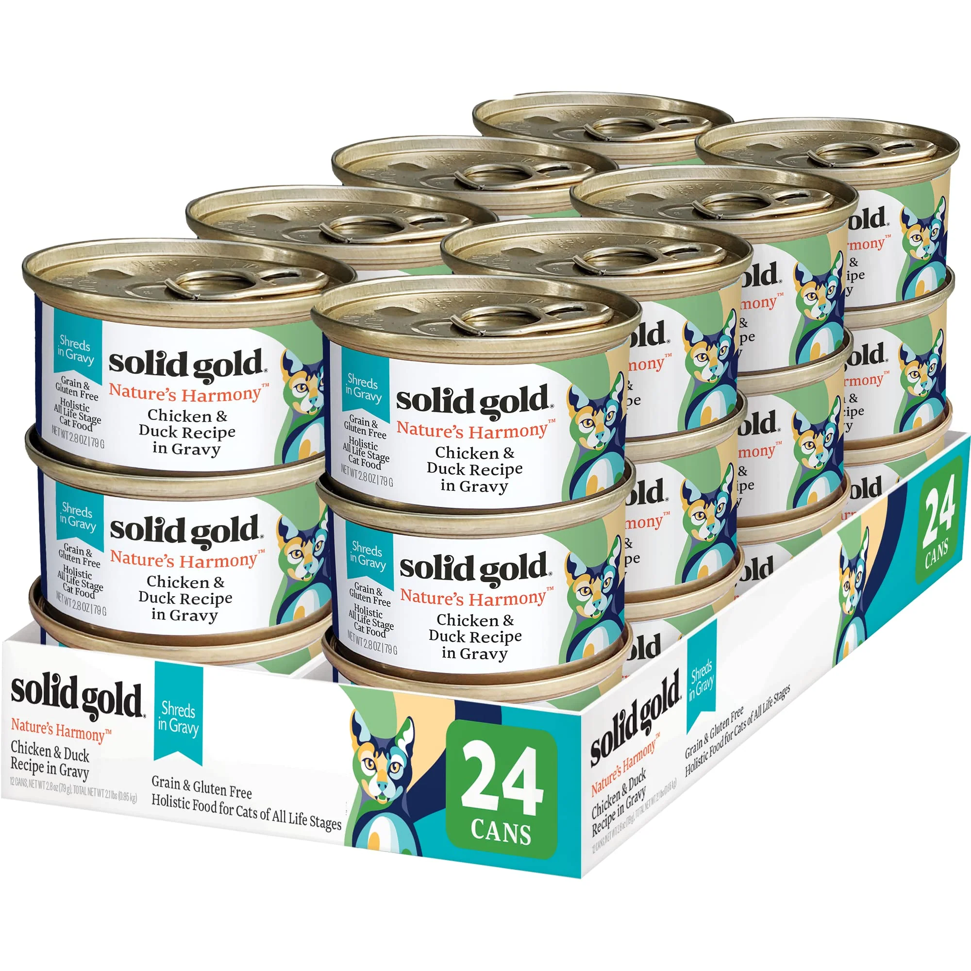 Smooth Solid Gold Wet Cat Food Shreds in Gravy – Grain- Chicken Duck Cans High-Grade