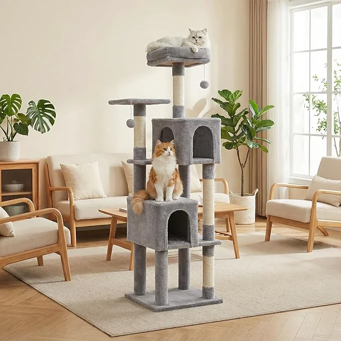 Artisan 62 Cat Tree for Adult Cats – Multi-Level Tower with 2 Condos Scratching Posts Plush Bed Pompoms GrayAbout ThisOverview Innovative