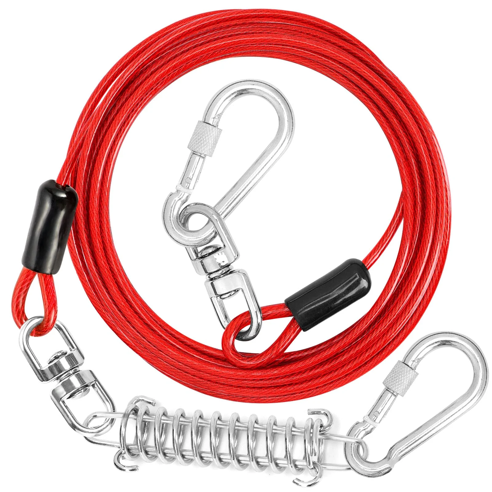 Effective jenico Dog Tie Out Cable — Heavy-Duty 5mm Galvanized Steel 10–150 ft Locking Carabiner 360° Rotation Responsible