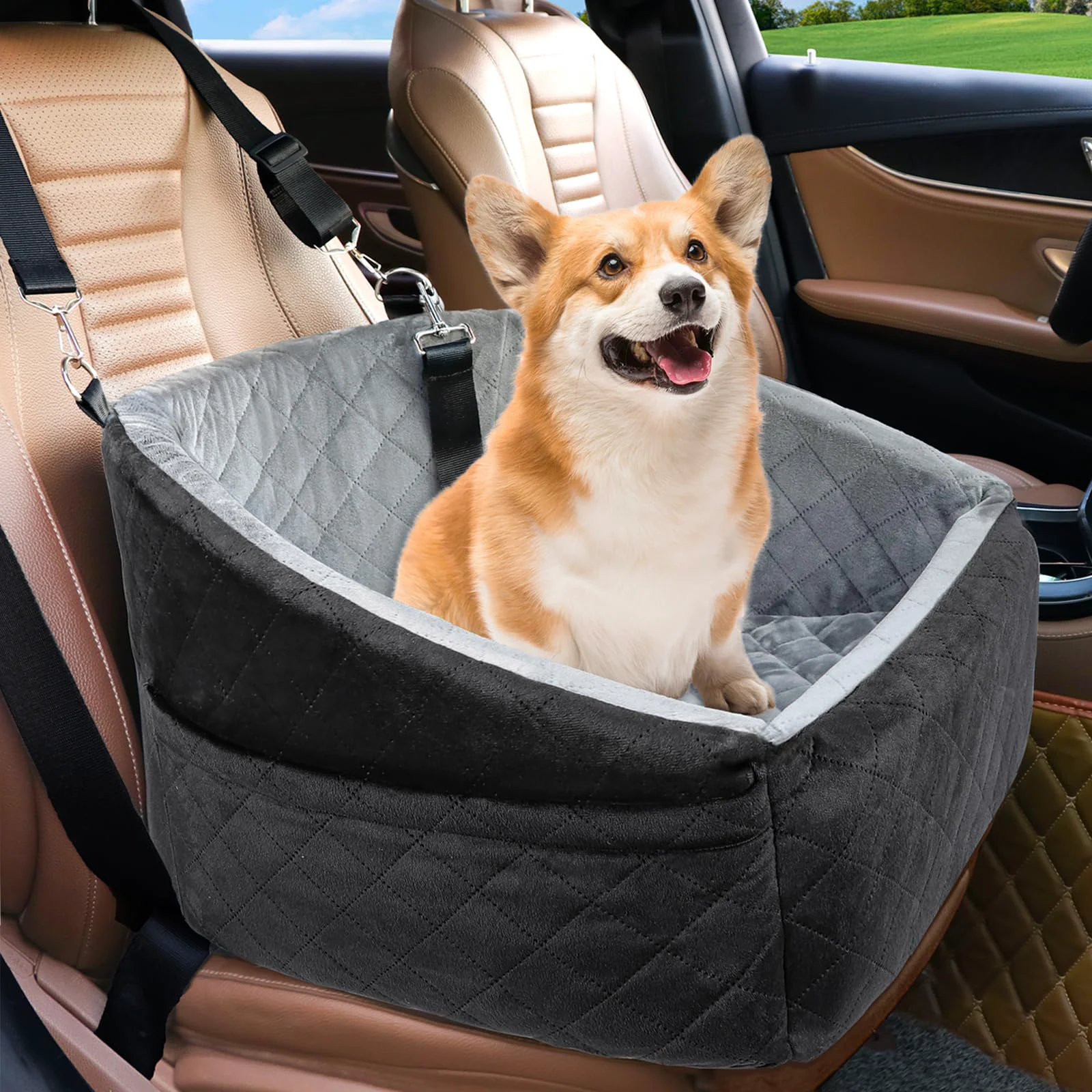 Outstanding NEEZUKAR Dog Car Seat for Small Dogs Detachable Washable Booster Seat with Safety Belt Storage Pockets Consistent