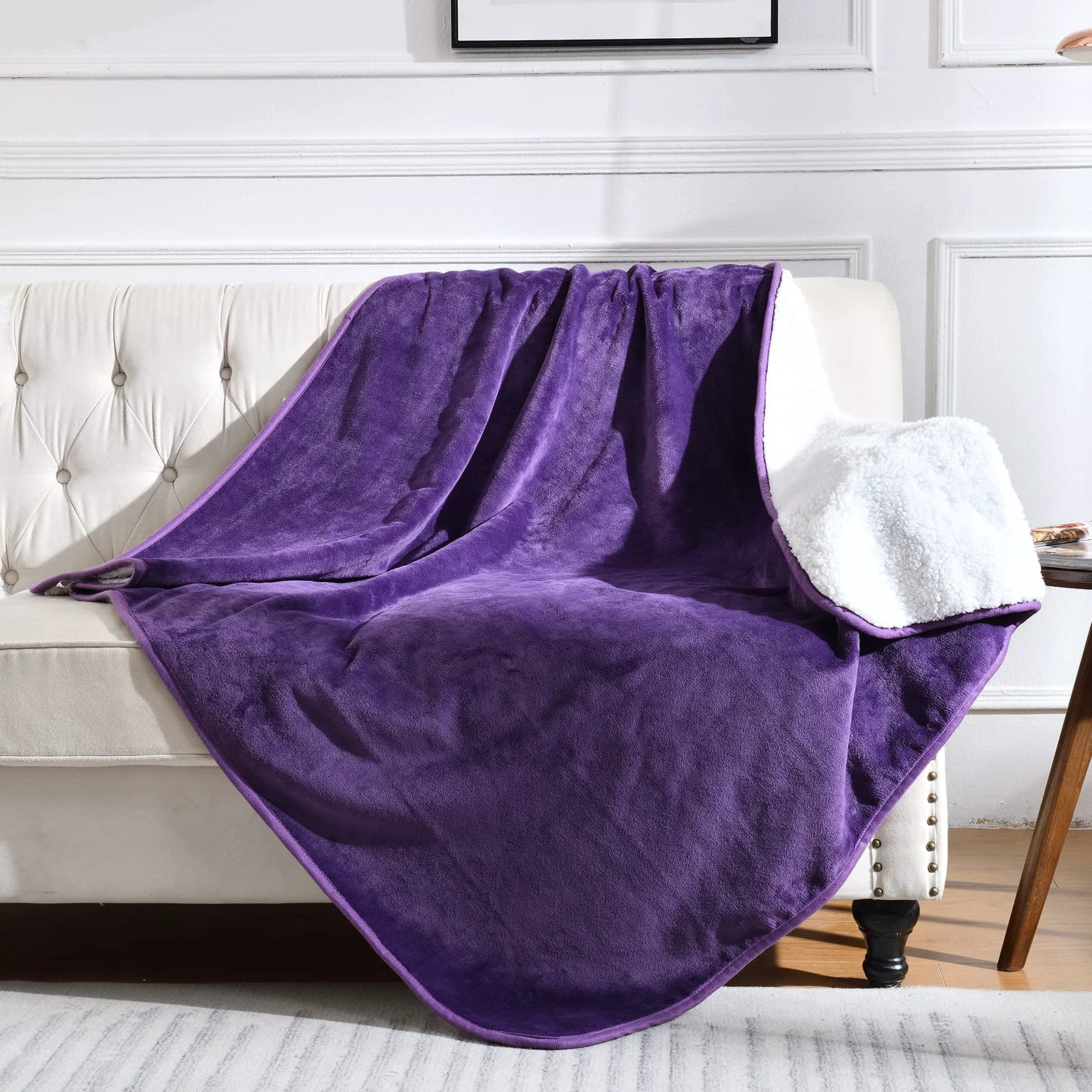 Relaxed Yaning Waterproof Blanket 60×80 in – Reversible Sherpa Fleece Furniture Protector for Bed Couch Sofa Dark Purple User-Friendly