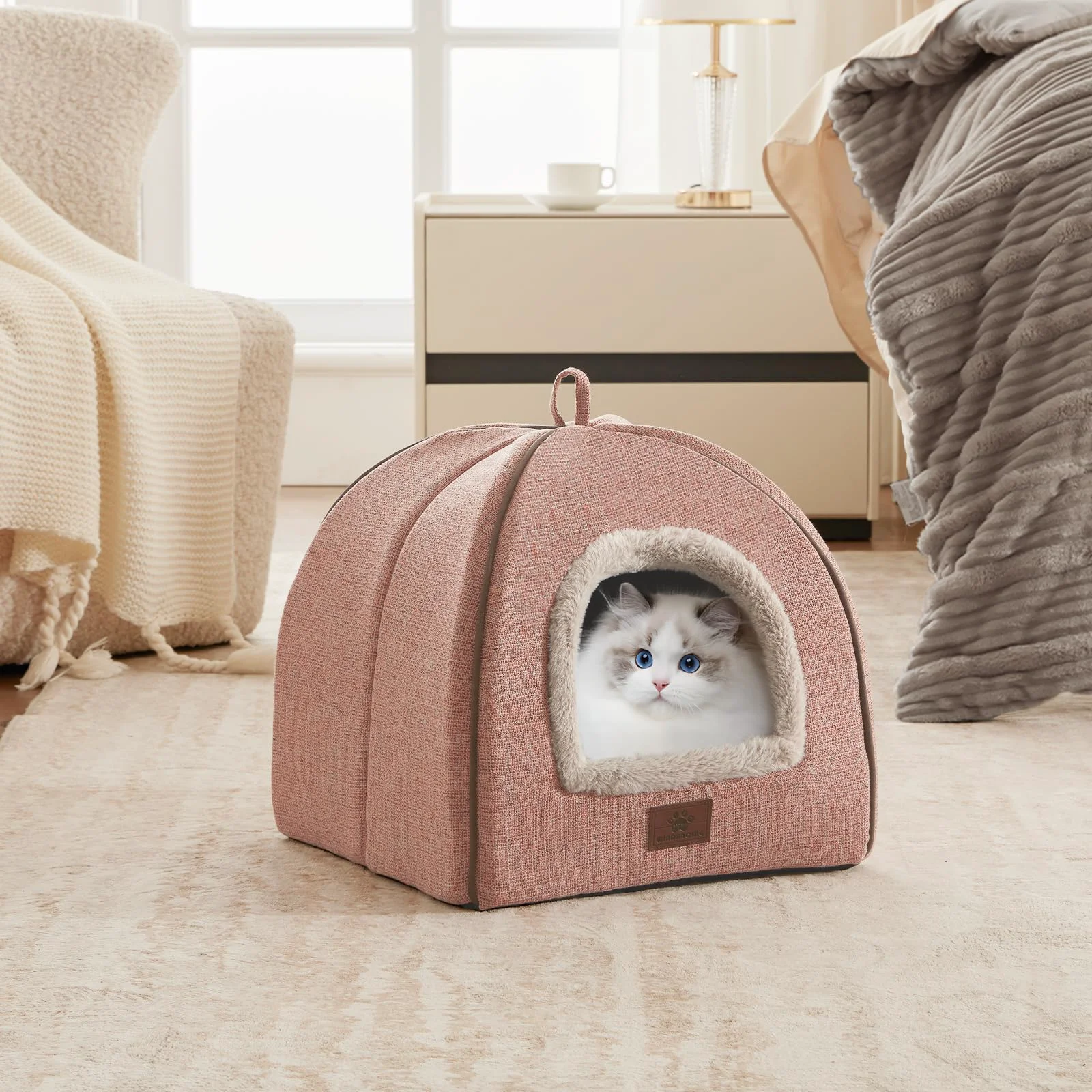 Classic WINDRACING Cat Bed for Indoor Cats — Cozy Cave Tent with Washable Pillow Foldable Durable Minimalist