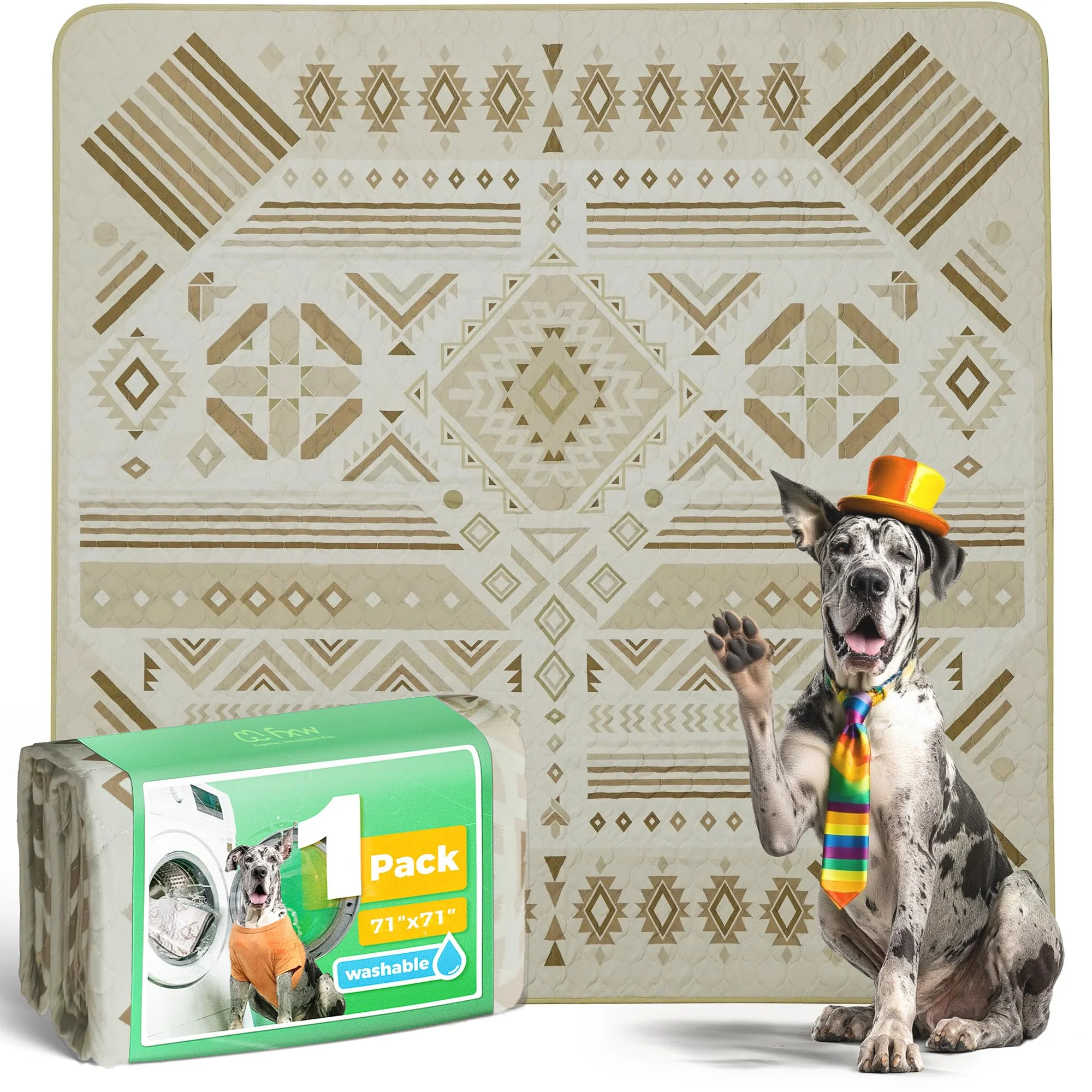 Stylish FXW Washable Dog Pee Pads – Super Absorbent Reusable Mat for FXW Rollick Homeplus Playpens 71 Square Khaki Geometric Original Design