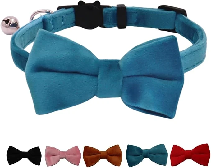 Contemporary Cat Collar Breakaway with Bell and Removable Bow Tie Safety Buckle Velvet Sophisticated