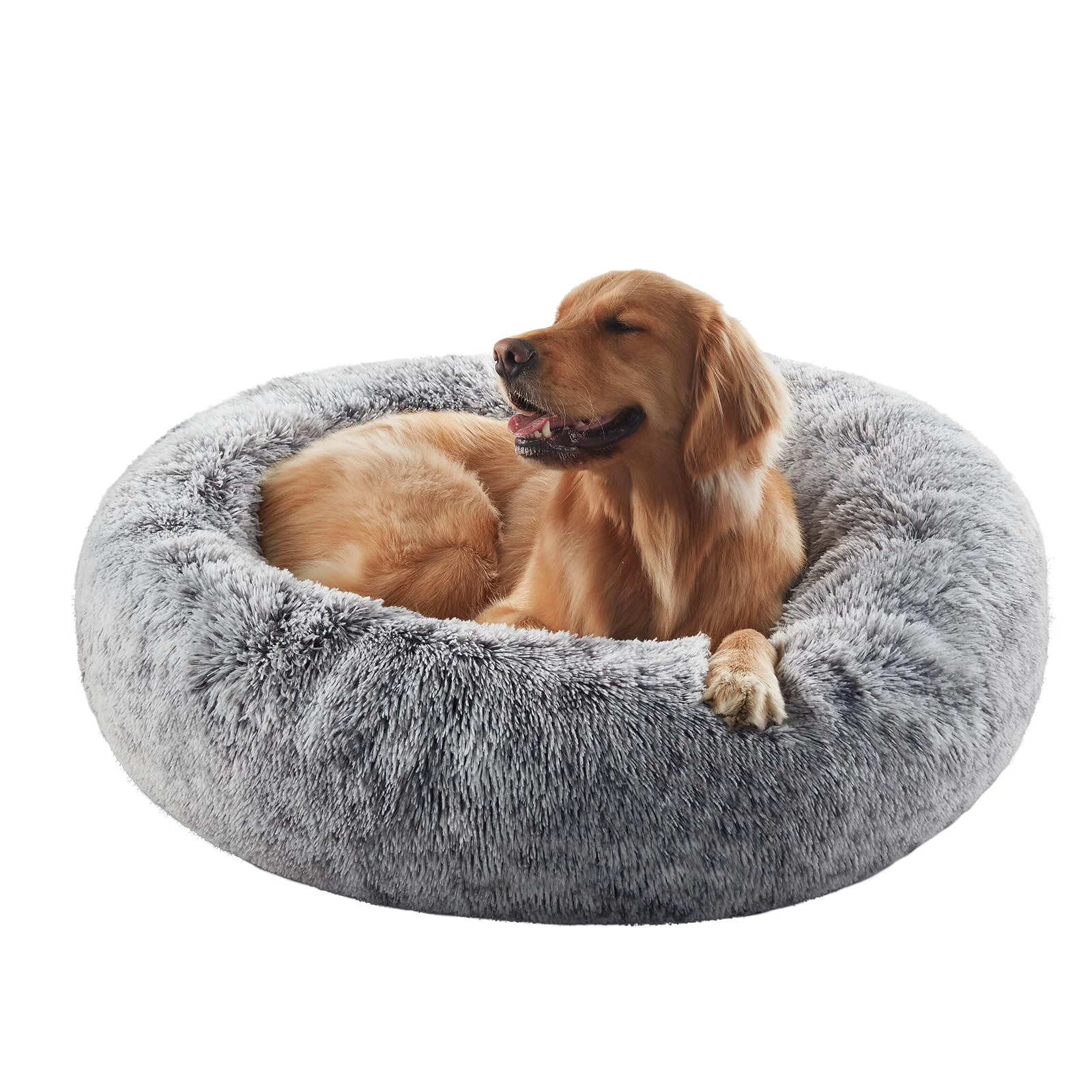 Safe BedStill 36-Inch Donut Dog Bed for Large Dogs – Calming Plush Round Bed Removable Washable Cover Dark Grey Large World-Class