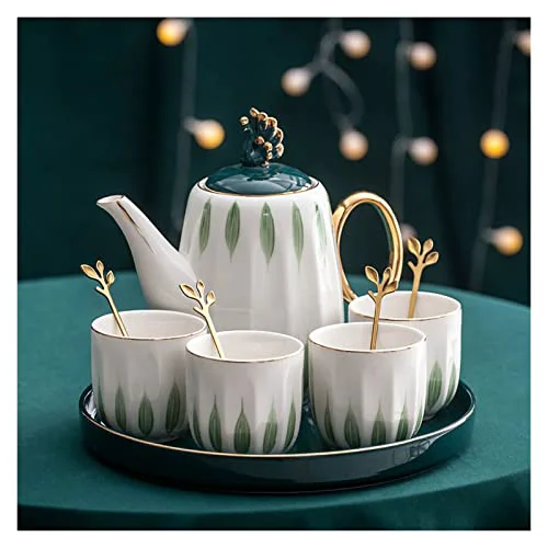 Carefully Designed Iced Tea Pitchers Ceramic Luxury Tea Set Household Flower Tea Pot Water Kettle Cup Set Teaware 1 Teapot 4 Cups with Tray for Wedding Gift for Home Kitchen Coffee Cup Organic