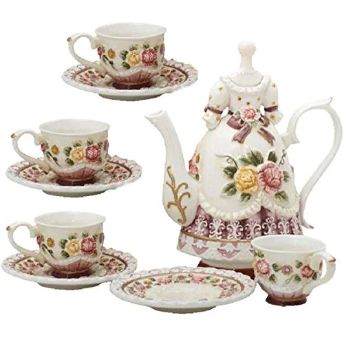 Solid Utility Porcelain Tea Sets Tea Set for Adults Coffee Cup and Saucer Afternoon Tea Set British Royal Tea Set for Wome Wedding Gift Teapots Minimalist
