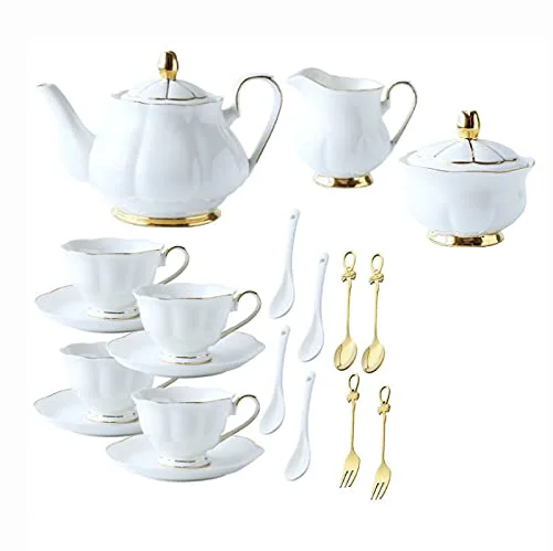 Innovative Utility 19 Pieces Tea Sets for Adults with Teapot Afternoon Tea Set Bone China Coffee Cup and Saucer Sugar Bowl and Milk Jug Gift for Wedding Teapots Fine