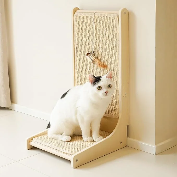 World-Class Meeyoview Vertical Sisal Cat Scratcher 27.5” L Shape Scratching Post Upright Scratching Pad for Indoor Cats Solid Wooden Furniture Protector with CatnipAbout ThisOverview Unique