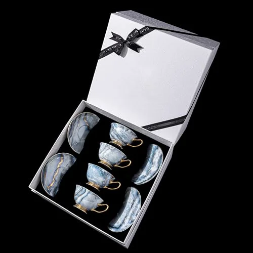 Smart Luxury Marble Pattern Tea Set with Gold Trim Superior