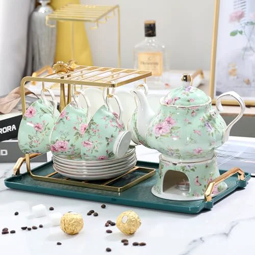 Functional floral porcelain coffee cups set for 6 people Flexible