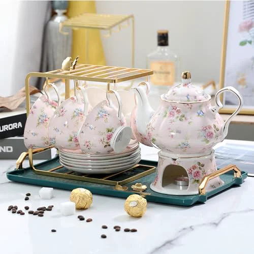 Effective floral porcelain coffee cups set for 6 people Smart