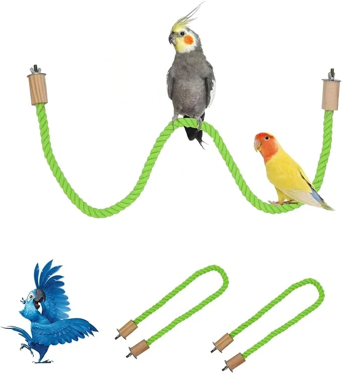 Stylish 2 Pack Bird Hemp Rope Perch Swing Bird Cage Stand Pole Accessories Paw Proven