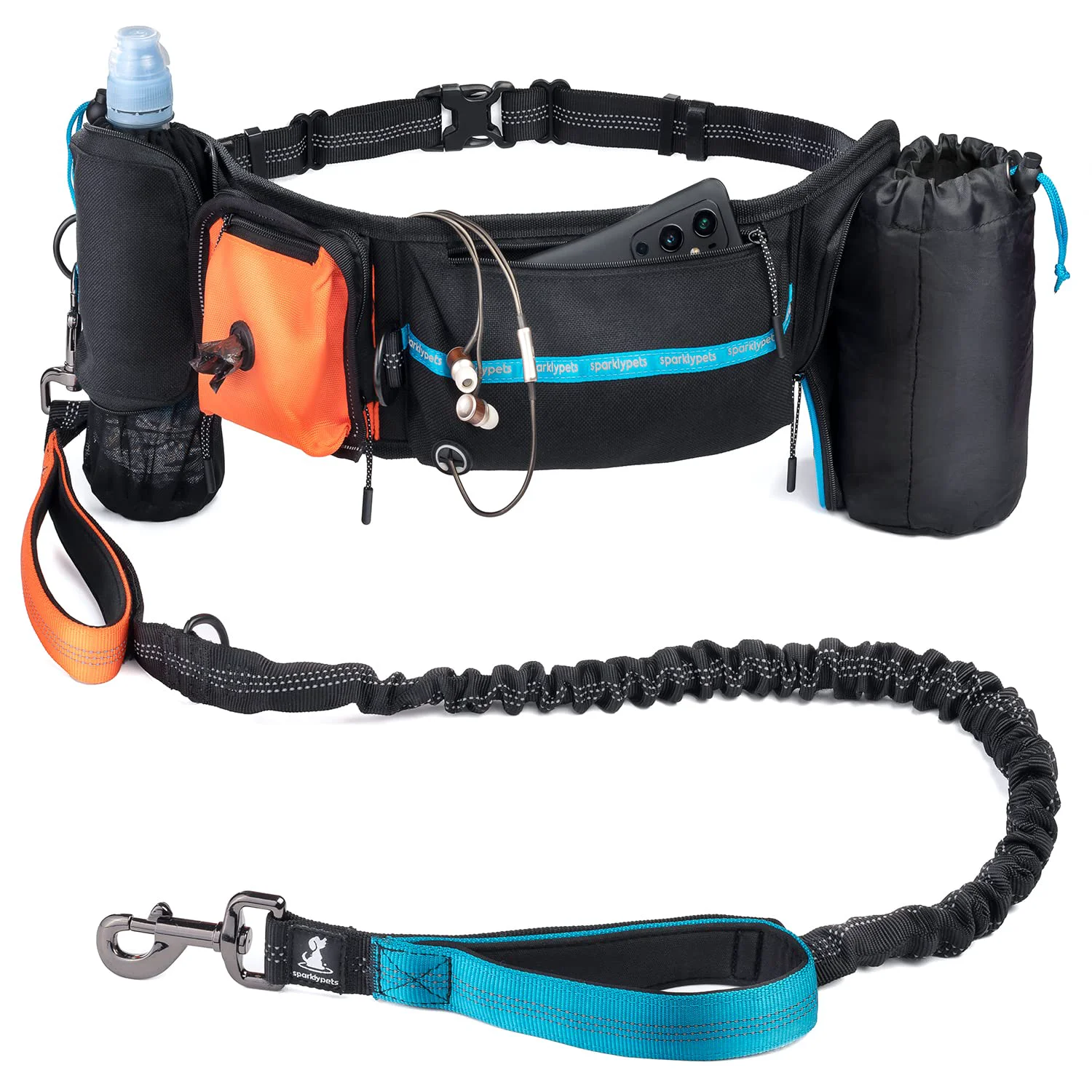 First-Class SparklyPets Active Waist Leash – Hands- Dog Walking Belt with Bottle Holder Pockets Quality