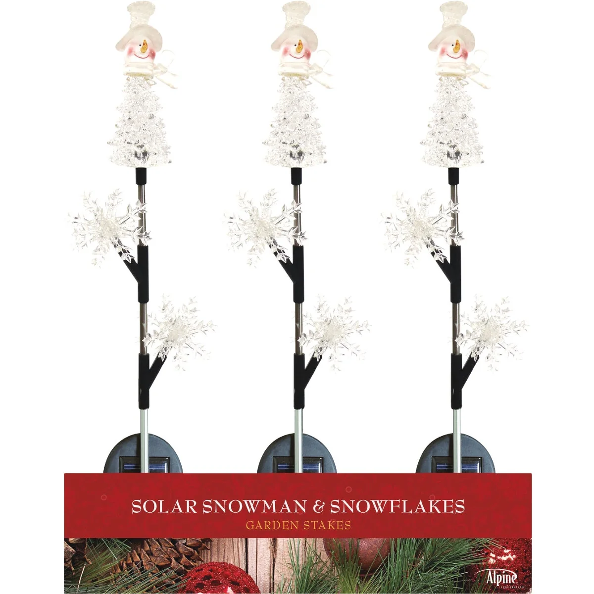 Fine Alpine 34 In. LED Solar Snowman Snowflake Holiday Garden Stake Artisan