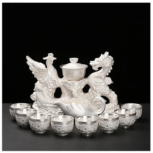 Luxury 10 13 Pcs Silver Tea Set with Metal Holder and Spoon Adult Silver Tea Party Set Automatic Water Outlet with Gift Box Teapot Cup Set for Women 1 Verified