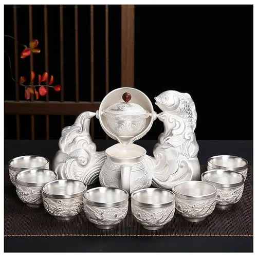 Reusable 10 13 Pcs Silver Tea Set with Metal Holder and Spoon Adult Silver Tea Party Set Automatic Water Outlet with Gift Box Teapot Cup Set for Women 5 Original