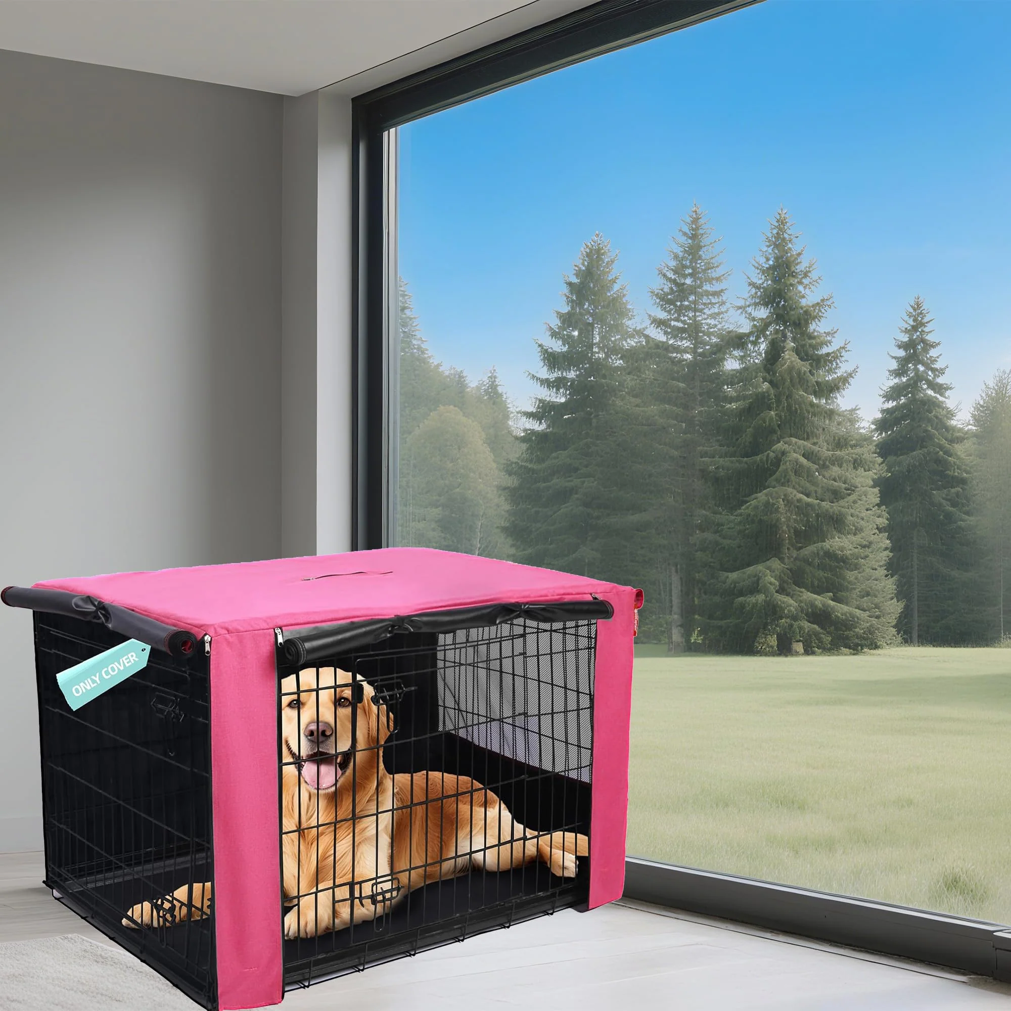 Safe HiCaptain Breathable 42-Inch Dog Crate Cover Heavy-Duty Pink Kennel Cover with Dual Zippers High-Performance