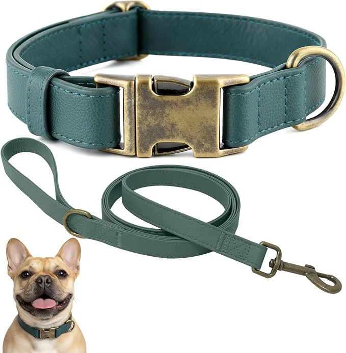 Fine Crafted Dog Collar and Leash Set Leather Silicone Waterproof Odor-Proof Dog Collar and Smooth