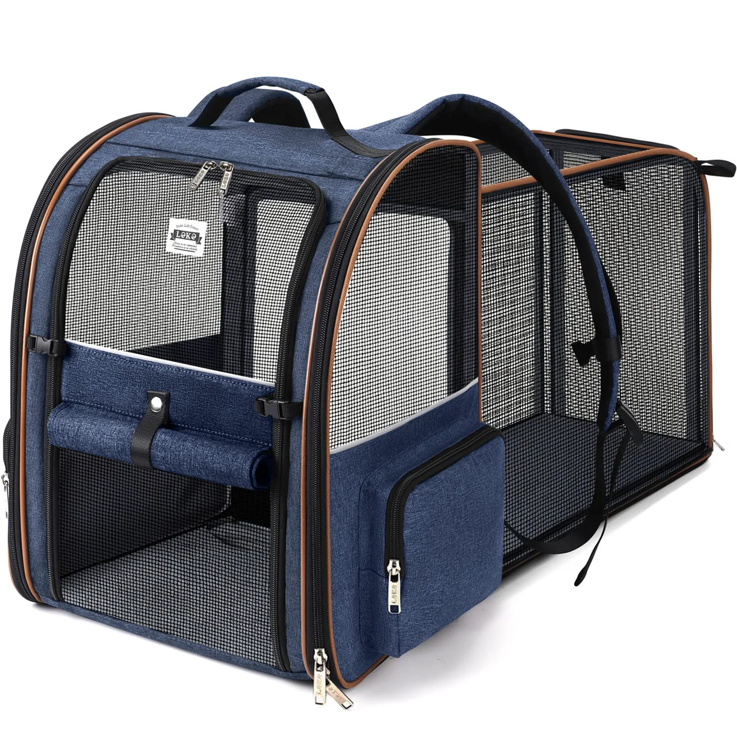 Professional Lekebobor Large Cat Backpack Carrier – Expandable Travel Carrier Up to 18 lbs Blue Functional