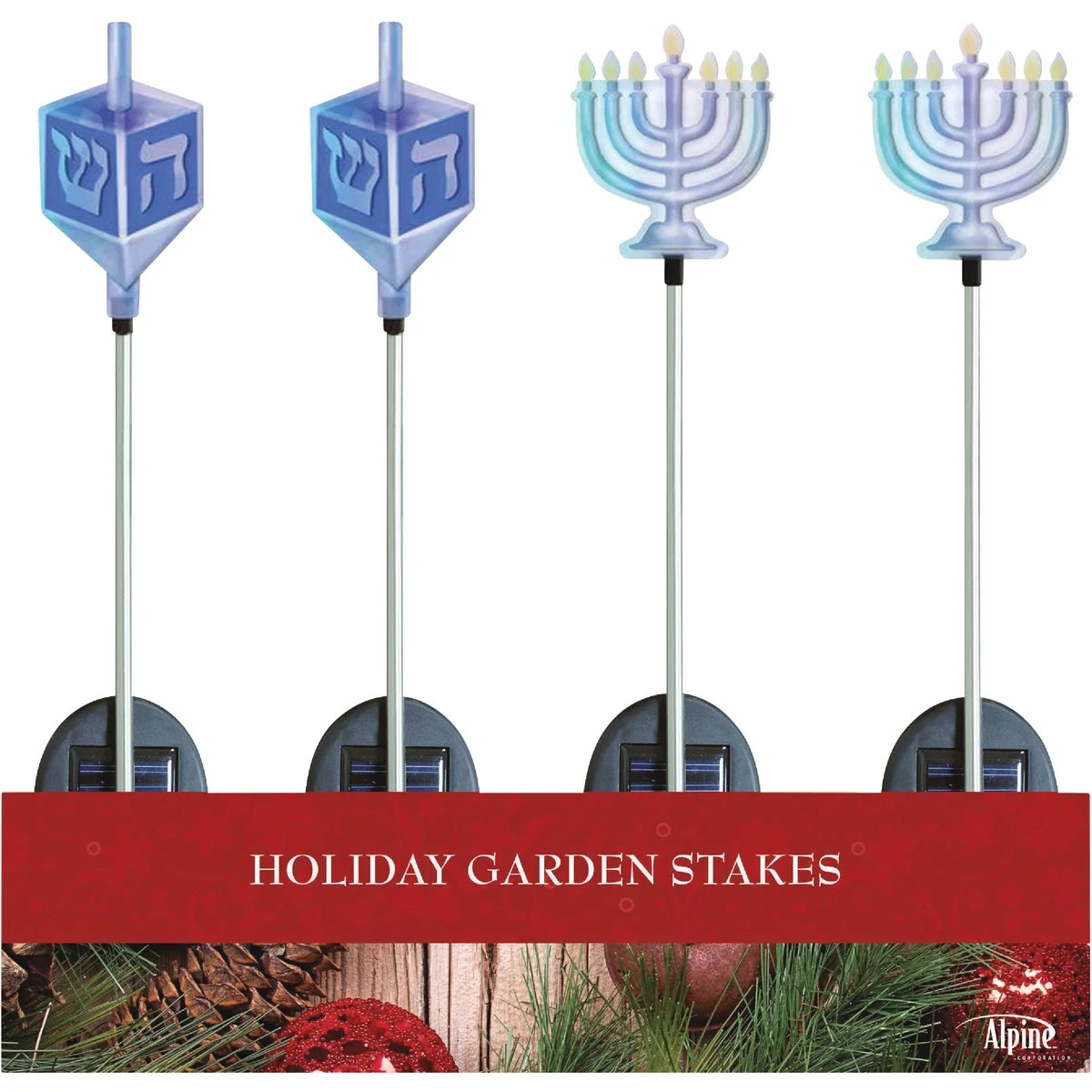 Expertly Made Alpine Solar Iridescent Menorah Dreidel Hanukkah Garden Stake Verified