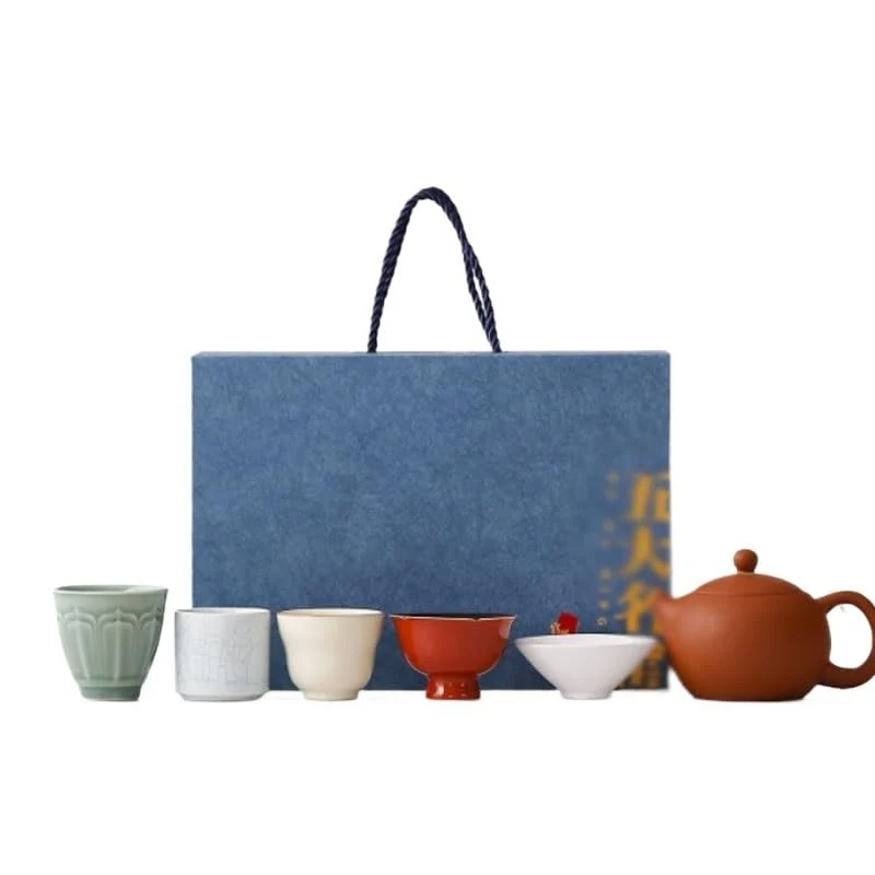 Minimalist Five Famous Kiln Clay Pot Tea Set 6 Piece Teapot with Handle Gift Box Ceramic Item Advanced