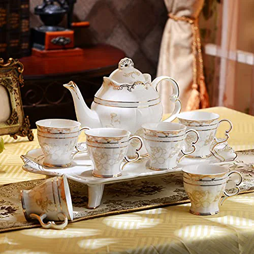 Enhanced Porcelain Tea Set Ceramic Teapot with Cups and Saucers Set Colorful Floral Coffee Cup with Saucer in Gift Box A Exceptional