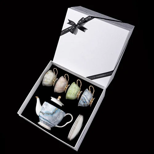 Trusted Luxury Marble Pattern Tea Set with Gold Trim Premium Material