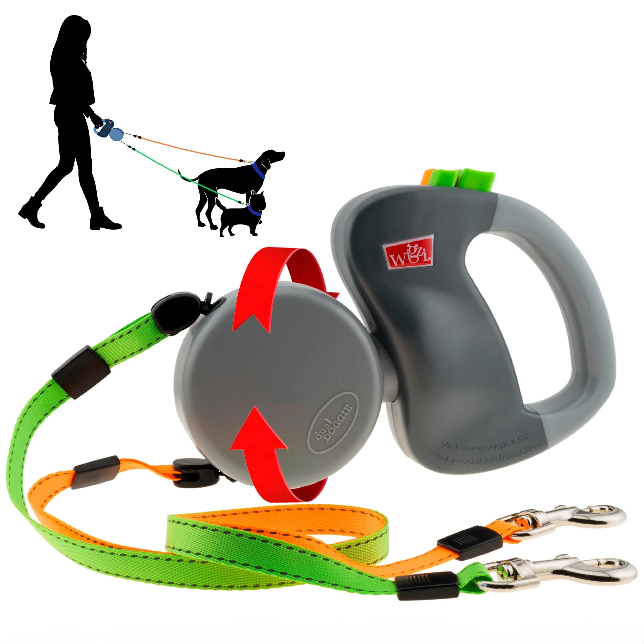 Contemporary WIGZI 2025 Enhanced Edition Dual Doggie Retractable Leash for Two Dogs 50 lb Each 10ft per Dog Reflective Waterproof Natural