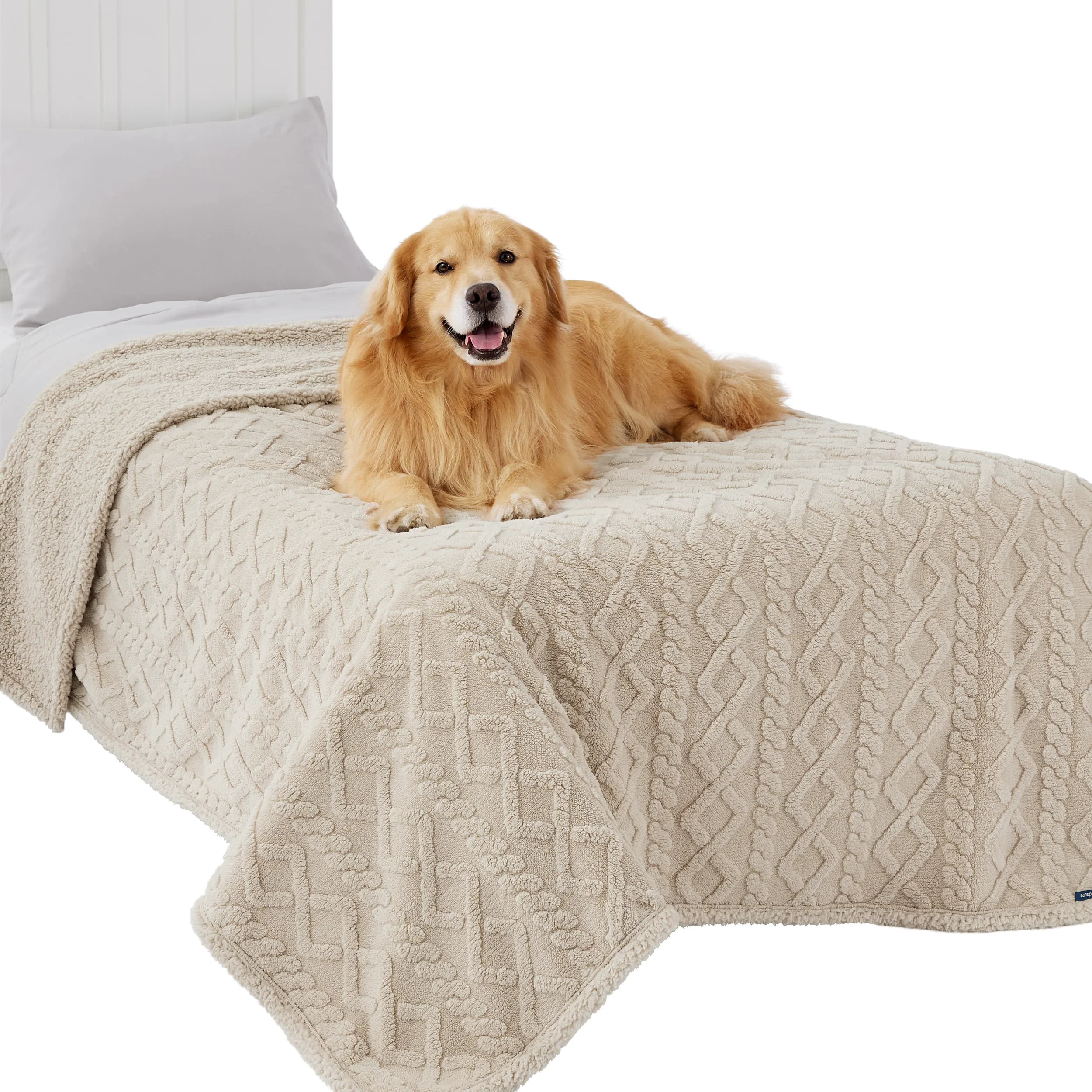 Solid Bedsure Waterproof Dog Blanket for Large Dogs – 60×80 Cream Reversible Soft Jacquard Coral Fleece Next-Generation
