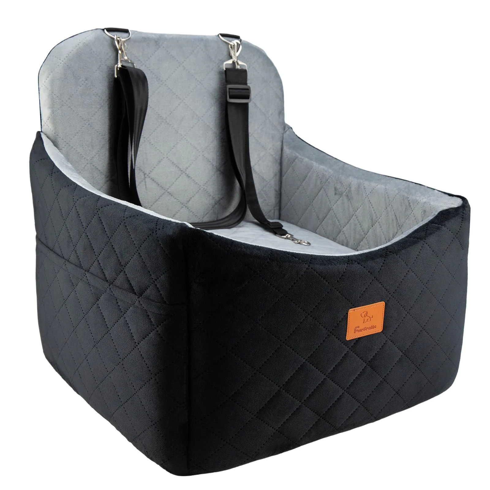 Carefully Designed FurFrolic Dog Car Seat for Small Medium Dogs — Memory Foam Booster Washable Cover Pockets 2 Safety Belts Artisan