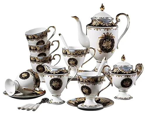 Verified Ceramics Coffee Cup Saucer Set with 21 Pieces Home Porcelain Tea Set with Dish and Teapot European Classical Style Tea Cup and Saucer Set Functional