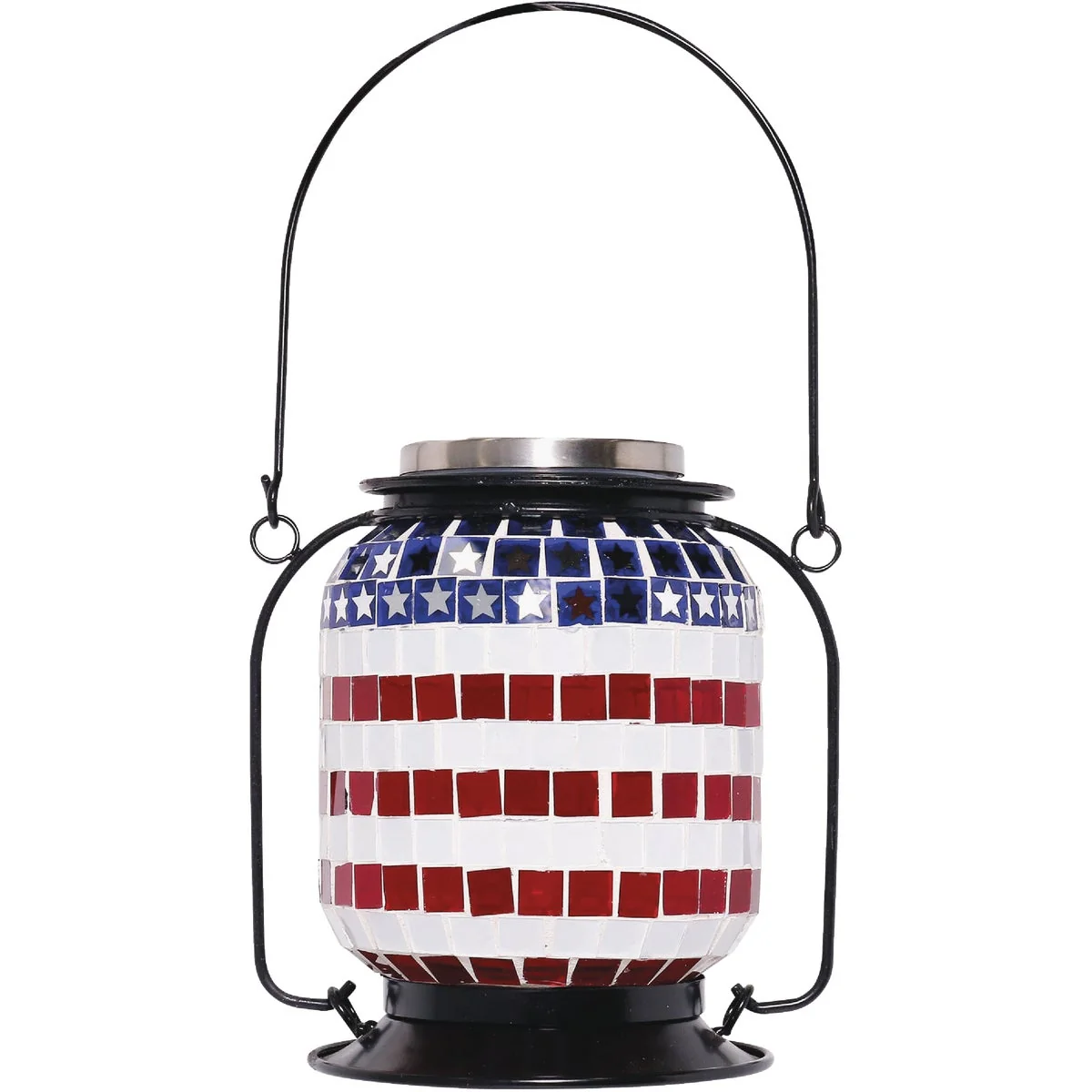 User-Friendly Alpine 5 In. W. x 12 In. H. x 7 In. L. Patriotic Americana Solar LED Patio Lantern Casual
