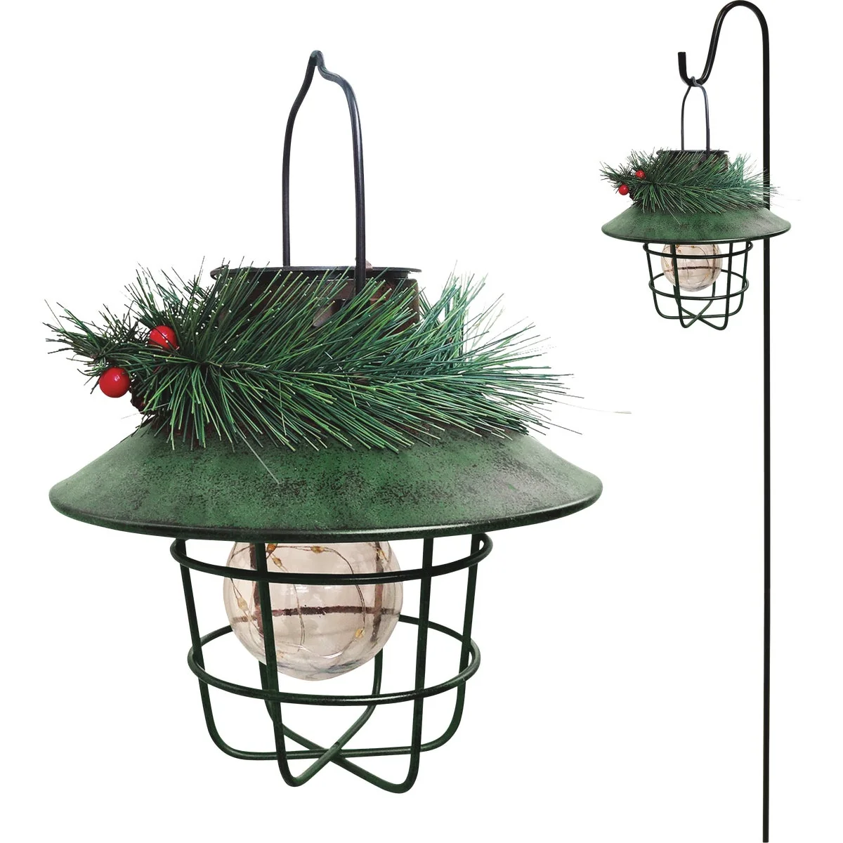 First-Class Alpine 36 In. LED Solar Metal Shepherd’s Hook with Green Lantern Genuine