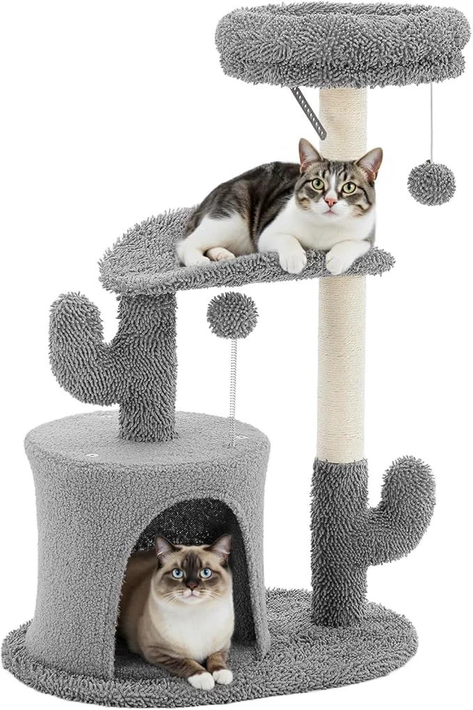 High-Quality 33 inch Multi-Level Cat Tree Tower with Scratching Posts Cozy Perches and Stable Climbing Platform for Indoor Cats GreyAbout ThisOverview Breathable