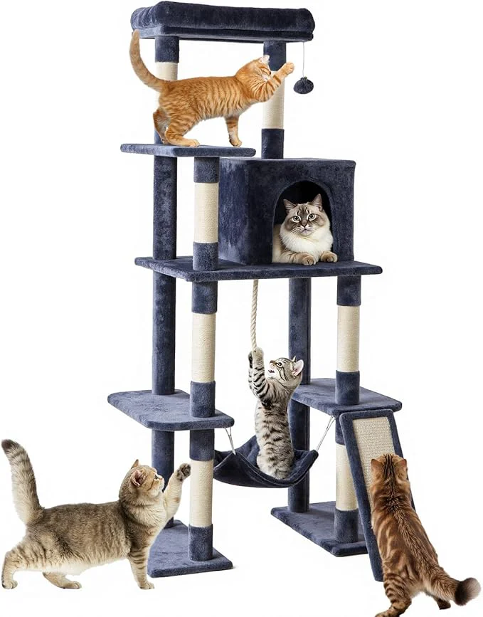 Solid 63 inch Multi-Level Cat Tree Tower 63 with Scratching Posts Cozy Perches and Stable Climbing Platform for Indoor Cats Dark GreyAbout ThisOverview Prestigious