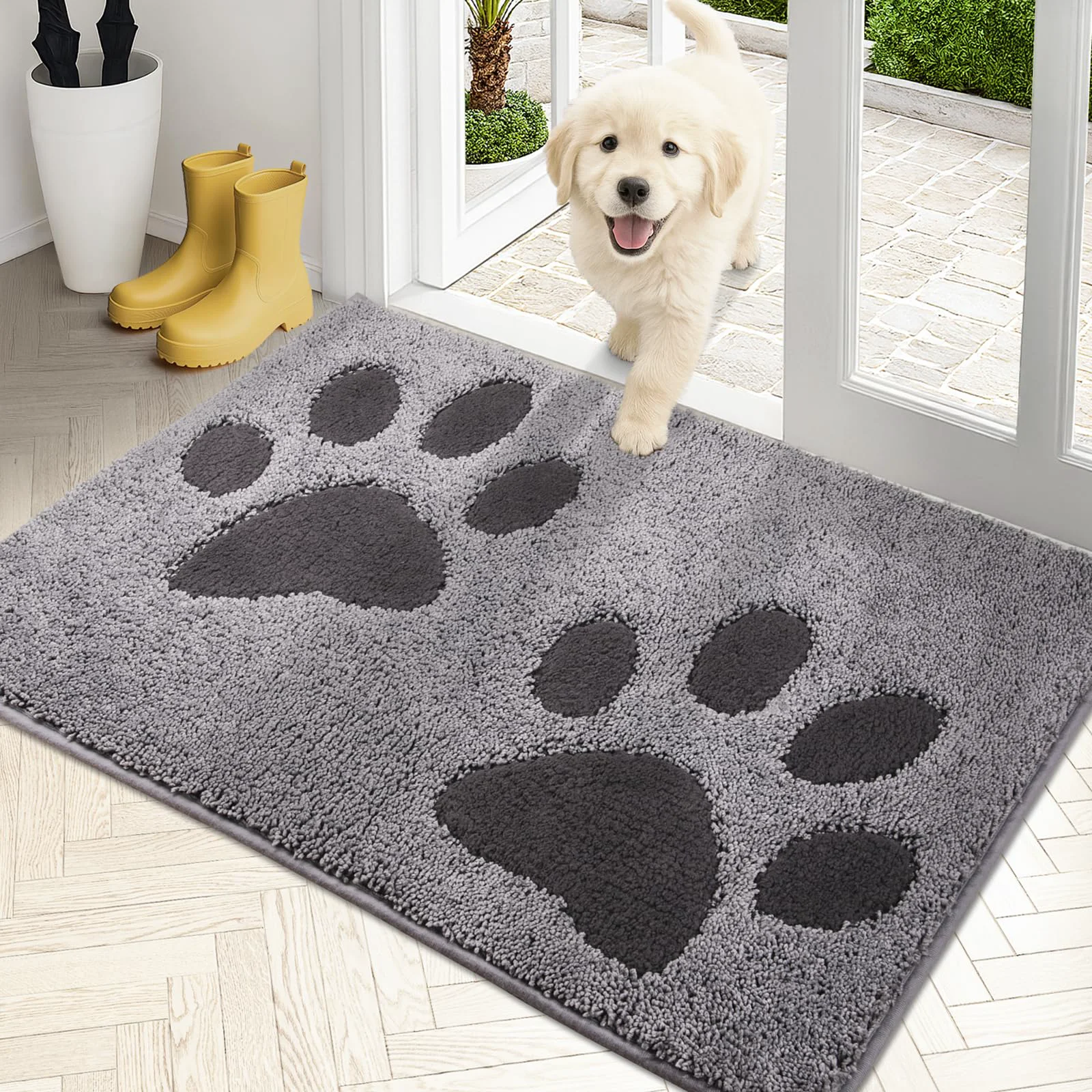 High-End PURRUGS Dirt Trapping Door Mat 24×35.5 inches Non-Slip Machine Washable Entryway Rug in Grey High-Grade