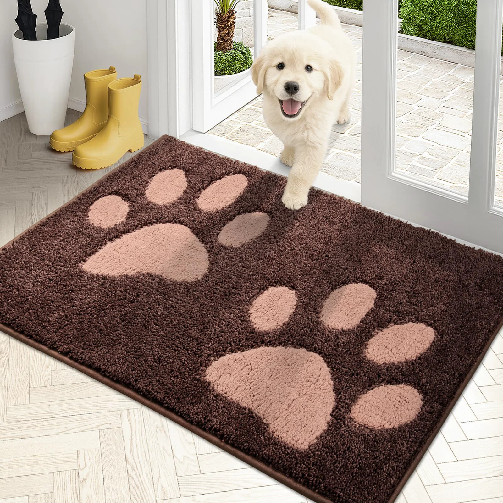 Crafted PURRUGS Dirt Trapping Door Mat 24 x 35.5 in – Non-Slip Machine Washable Entryway Rug Brown Stylish