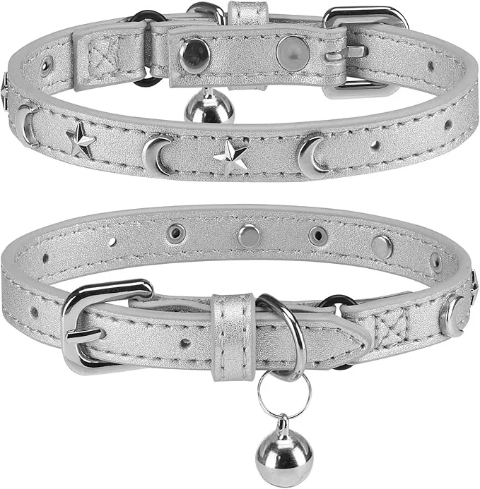 Classic Leather Cat Collars for Boy Girl Cats Long-Lasting