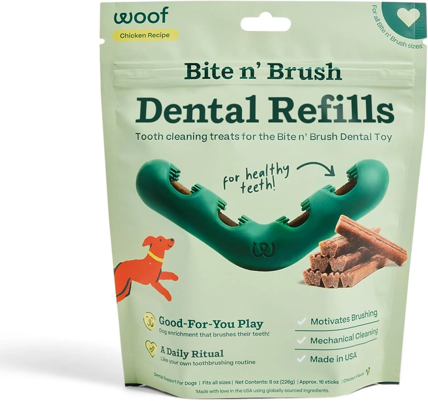 Modern WOOF – Bite n’ Brush Refills for The Dog Toothbrush Toy – Scrub Plaque and Tartar from Your Dog’s Teeth and Mouth – Dog Dental Chew Toy Treats – Approximately 16 Refills Efficient