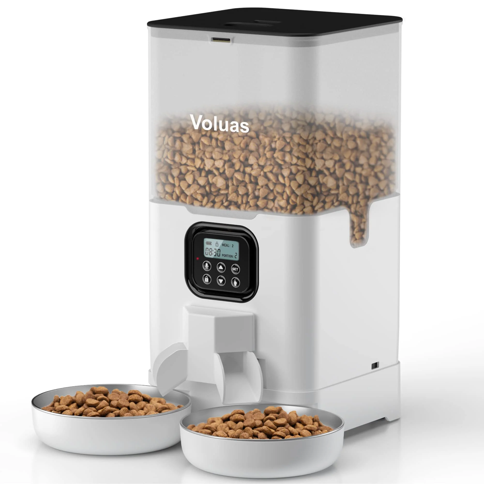 Healthy Voluas Automatic Cat Feeder for Two Cats 6L Timed Dispenser with Memory Stainless Steel Bowls Next-Generation