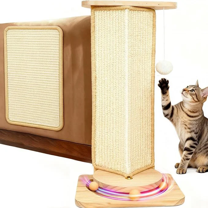 Contemporary Couch Cat Corner Scratcher with Interactive Ball Toys for Cat Replaceable Sisal Scratch Pad Kitten Wall Scratcher for Couch Wall Furniture Protector 25”About ThisOverview Soft