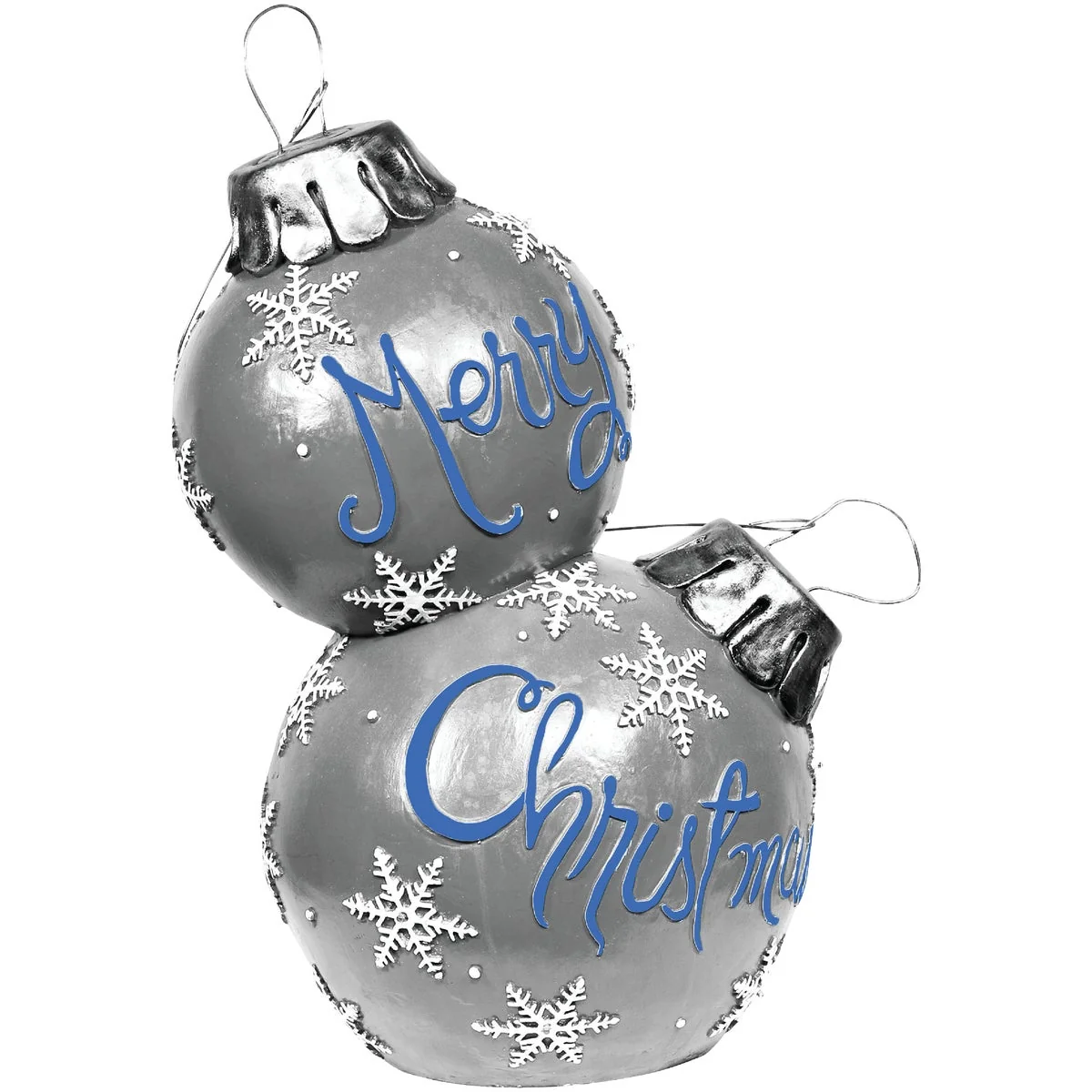 Advanced Alpine 48 In. Silver Merry Christmas Stacked Ornaments With LED Lights Premium Material