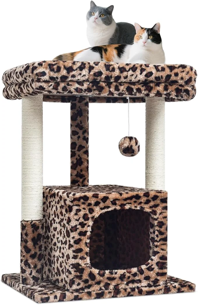 Reliable SYANDLVY 27 Cat Tree for Indoor Cats Activity Tower with Scratching Posts Modern Kitten Condo with Plush Perch Hanging Ball for Play Leopard PrintAbout ThisOverview Outstanding