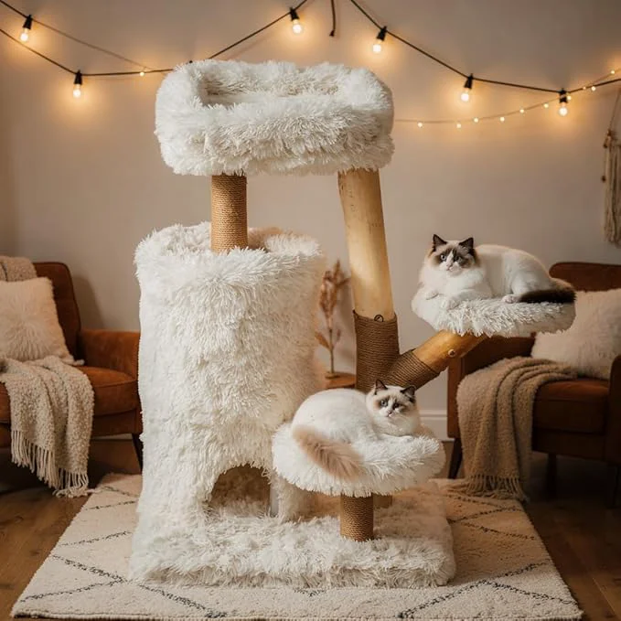 Luxury 35 Multi-Level Cat Tree with Durable Sisal-Wrapped Posts Dual Enclosed Condos Cushioned Perches and Removable Plush Cover WhiteAbout ThisOverview Fashionable